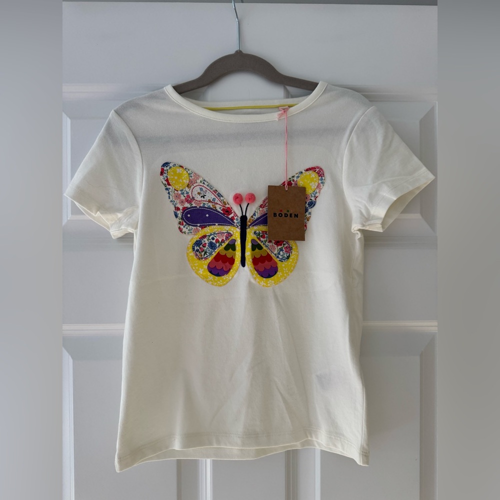 NWT - Girls Mini Boden Butterfly Short Sleeve Shirt - Size 6-7Y